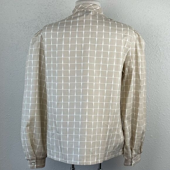 Vintage Russ Petites Womens Tan and White Button Down Long Sleeve Blouse Size M - Picture 4 of 7